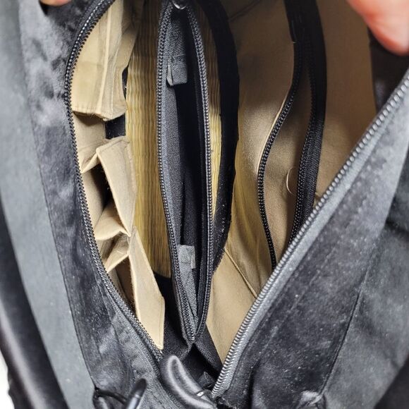 BASKETS OF CAMBODIA black tan top zip multi compartment tote bag purse LIKE NEW - Picture 8 of 16